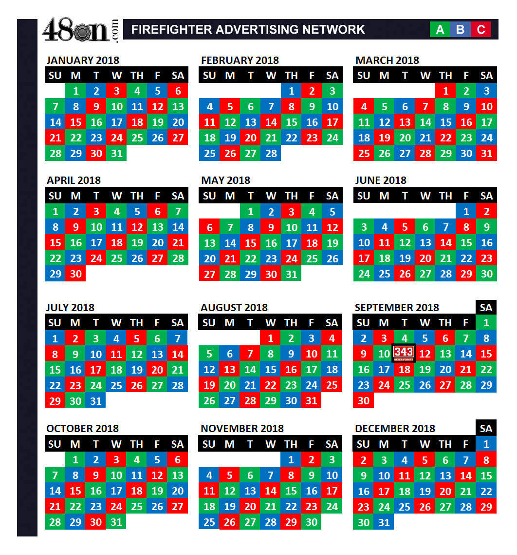 2018 Firefighter Shift Calendar 48on 48on